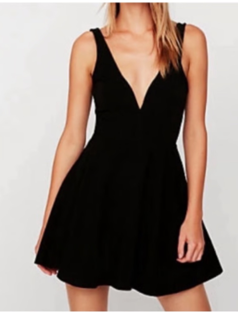 Express Black Deep V-Neck Skater Romper Mini Dress